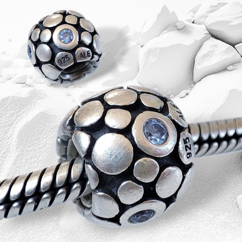 Pandora Sterling Silver Bubbles Bead Charm With Blue Zirconias Retired